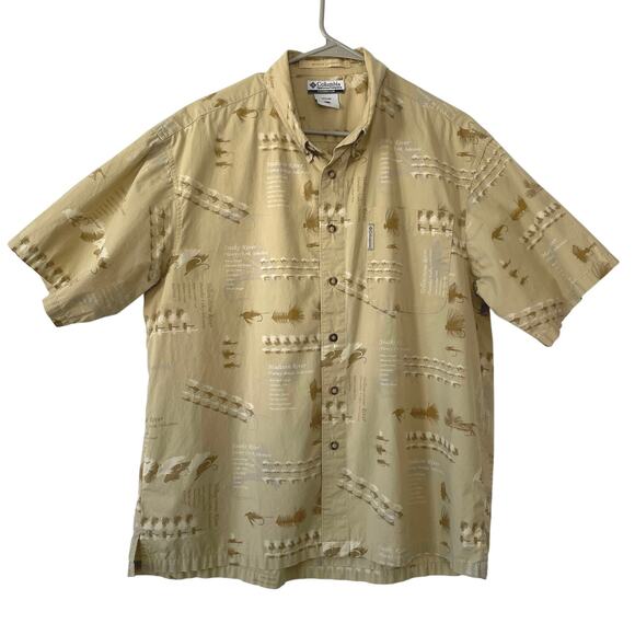 Columbia River Lodge Mens Cotton Fly Fishing Yellowstone S/S Button Down Large - Picture 1 of 5